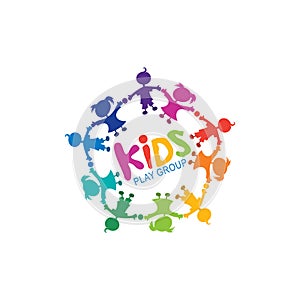 Kids logo with community design vector, Children icons and colorful