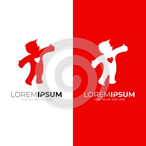 Kids logo and love design combination, red color