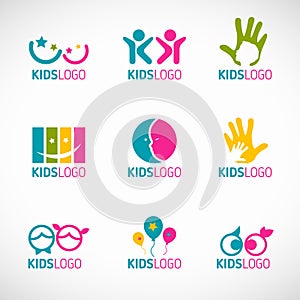 Kids logo vector set design