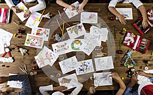 Kids making Christmas cards photo