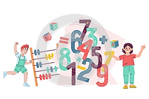 Kids math classes and school arithmetic lessons, vector illustration isolated.