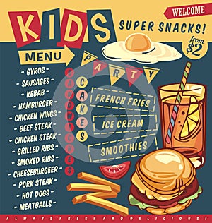 Kids menu design template for fast food restaurant