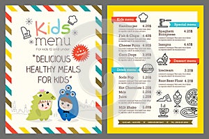 Kids menu vector template