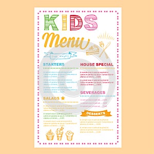 Kids menu. Vector template.