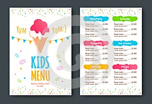 Kids menu vector template