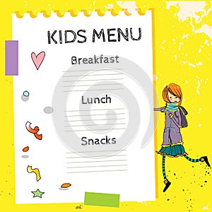 Kids menu vector template