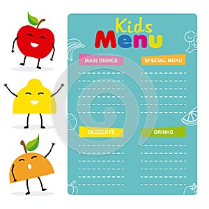 Kids menu vector template