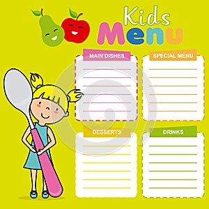 Kids menu vector template