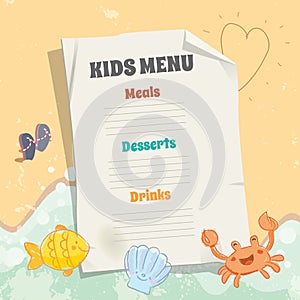 Kids menu vector template