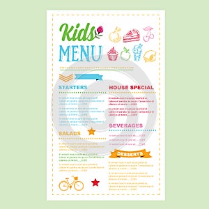 Kids menu. Vector template.