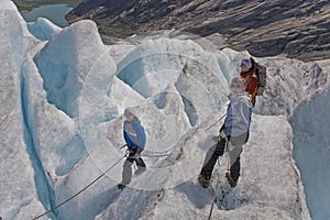 Kids with mother at glacier tour in Norway