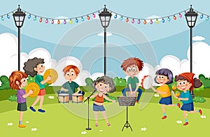 Kids music band playing at park