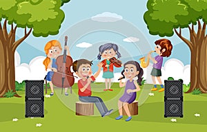 Kids music band playing at park