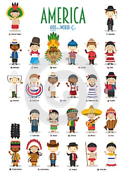 Kids and nationalities of the world vector: America.