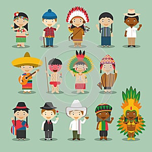Kids and nationalities of the world vector: America Set 4. photo