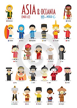 Kids and nationalities of the world vector: Asia and Oceania Set 1 of 2.