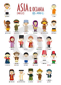 Kids and nationalities of the world vector: Asia and Oceania Set 2 of 2.