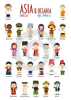 Kids and nationalities of the world vector: Asia and Oceania Set 2 of 2. photo