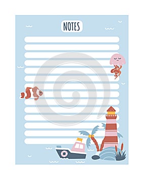Kids notebook page with lighthouse