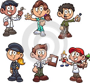 Cartoon kids with different occupations photo