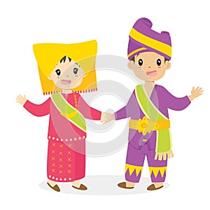 Kids in Padang Traditional Dress Cartoon Vector