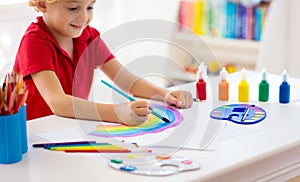 Kids paint. Child painting. Little boy drawing