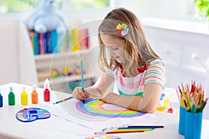 Kids paint. Child painting. Little girl drawing