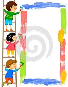 Kids painting a frame