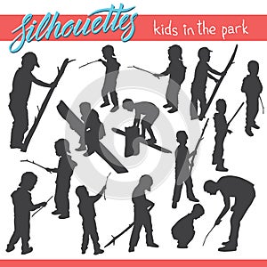 Kids in the park vector silhouettes