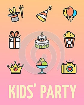 Kids Party Concept Placard Poster Banner Card. Vector