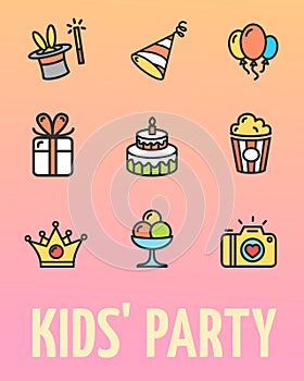 Kids Party Concept Placard Poster Banner Card. Vector photo
