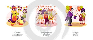 Kids party entertainers isolated cartoon vector illustration set