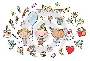 Kids and party things clipart set