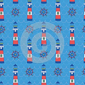 Kids pattern of lighthouse and shipwheel