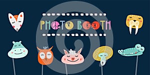 Kids photo booth props set vector illustration. Collection of animals masks