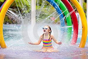 Kids at aqua park. Child in swimming pool