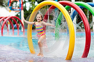 Kids at aqua park. Child in swimming pool