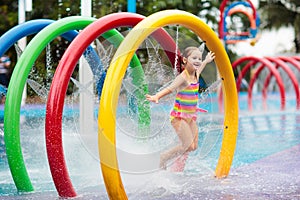 Kids at aqua park. Child in swimming pool