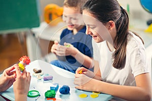 Kids Play Modeling Plasticine