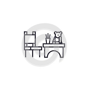 Kids play table vector line icon, sign, illustration on background, editable strokes