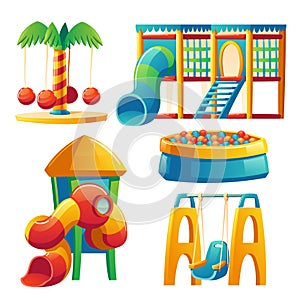 Kids playground with carousel and slide