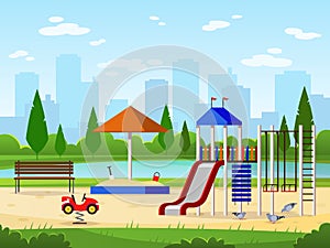 Kids playground. City park playground leisure outdoor activities cityscape landscape garden entertaining illustration