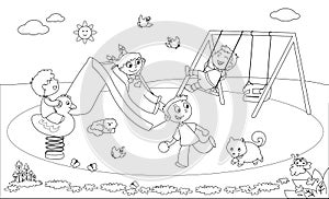 Kids at the playground coloring vector