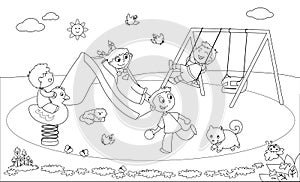 Kids at the playground coloring vector photo