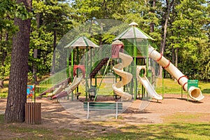 Kids playground equipment with slides