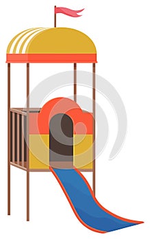 Kids playground equipment, slides and swing isolated on white background outdoor construction