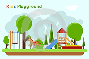 Kids playground flat vector concept background