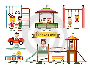 Kids on Playground Set Isolated on White Background