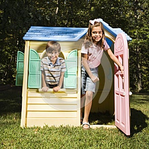 Kids in playhouse.