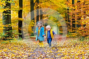 Kids playing in autumn park